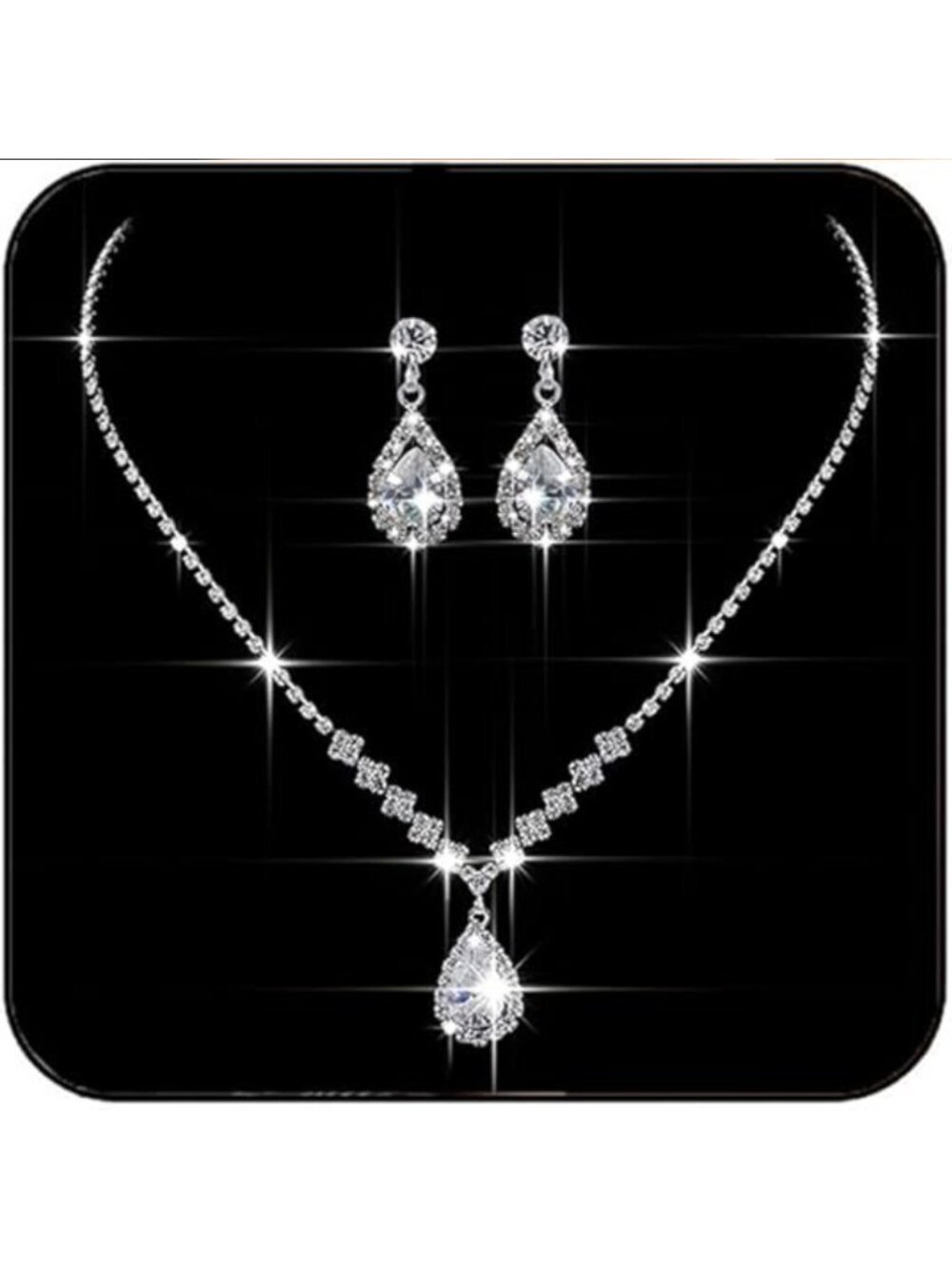 JAKAWIN Bridal Jewelry Set Silver Crystal Necklace Earrings Rhinestone Choker